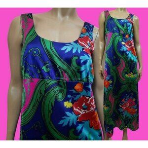 Vintage 60s Mod Floral Sleeveless Maxi Sundress Lounge Dress Empire Waist Size M